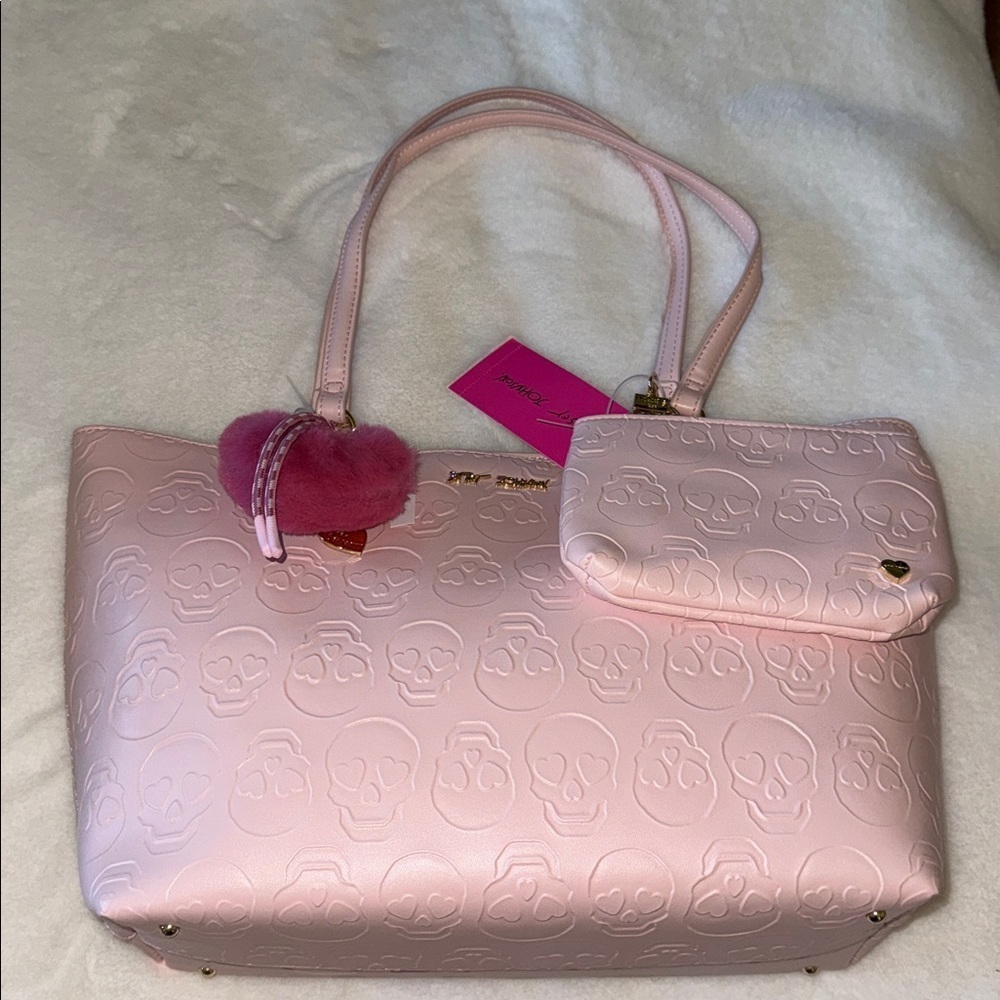 Betsy Johnson 2026Baby  Pink skull Embossed Handbag with detachable pouch